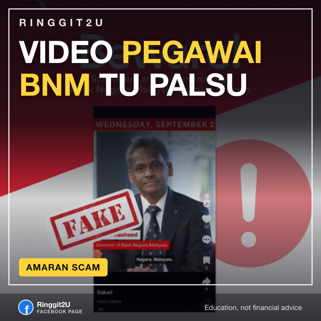 Ringkasan visual tentang amaran scam deepfake pegawai oleh BNM dan SC, dengan nombor laporan 997.