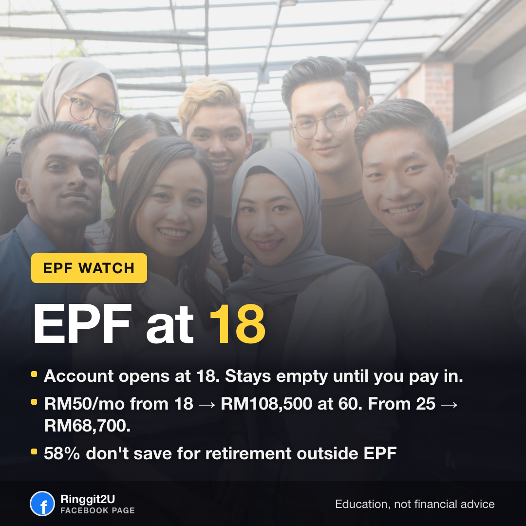 Young Malaysian setting up an automatic savings plan on a phone, with EPF account details visible