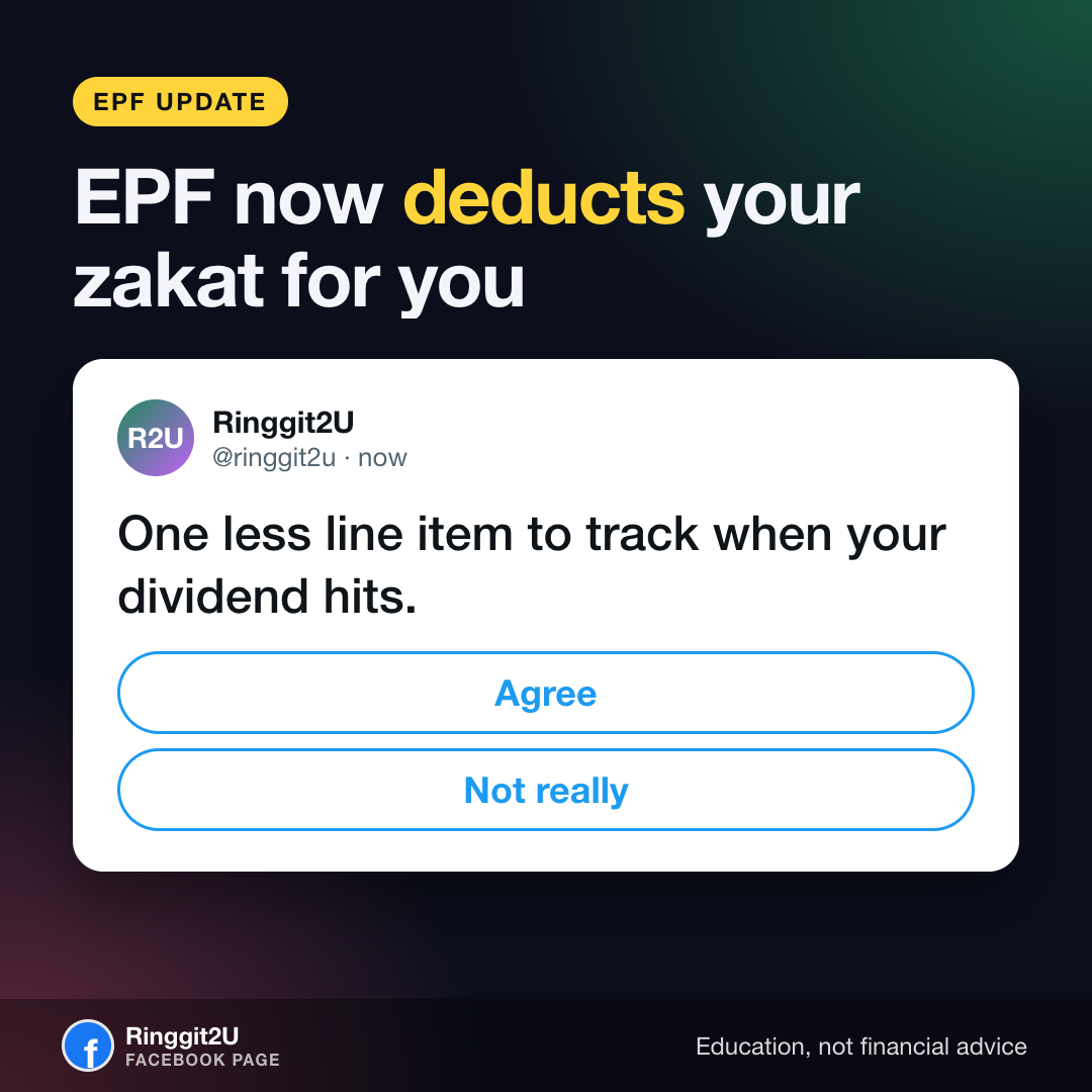 Visual story explaining the new EPF Simpanan Shariah zakat deduction from dividends, showing what changes and what stays the same.
