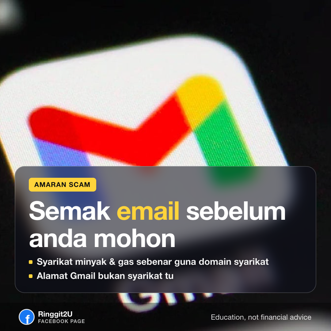 Panduan visual menunjukkan cara kenal pasti tawaran kerja minyak dan gas palsu yang guna alamat Gmail