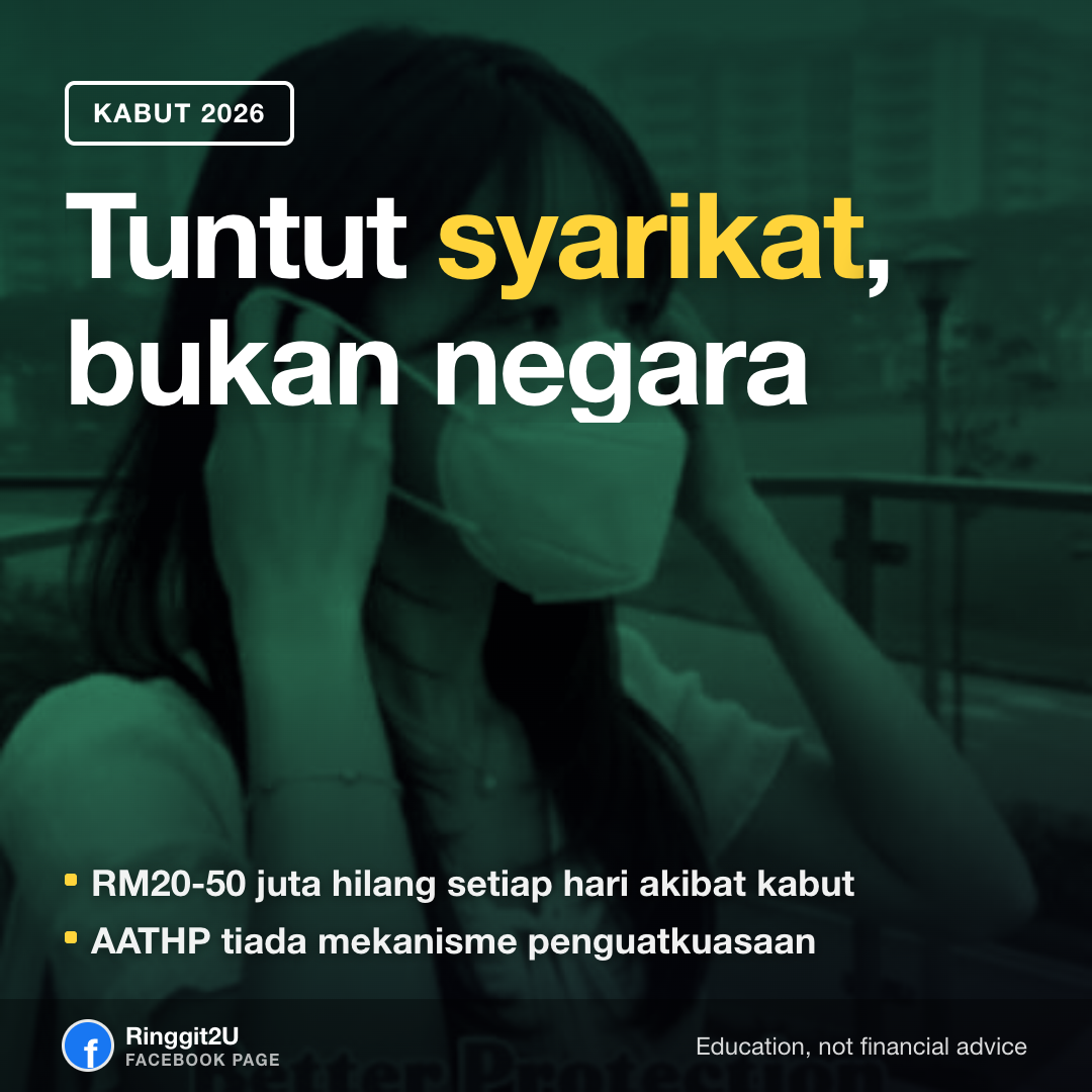 Asap tebal mengurangkan jarak pandangan di atas sebuah bandar Malaysia, menggambarkan episod asap rentas sempadan sejak 8 Ogos 2026