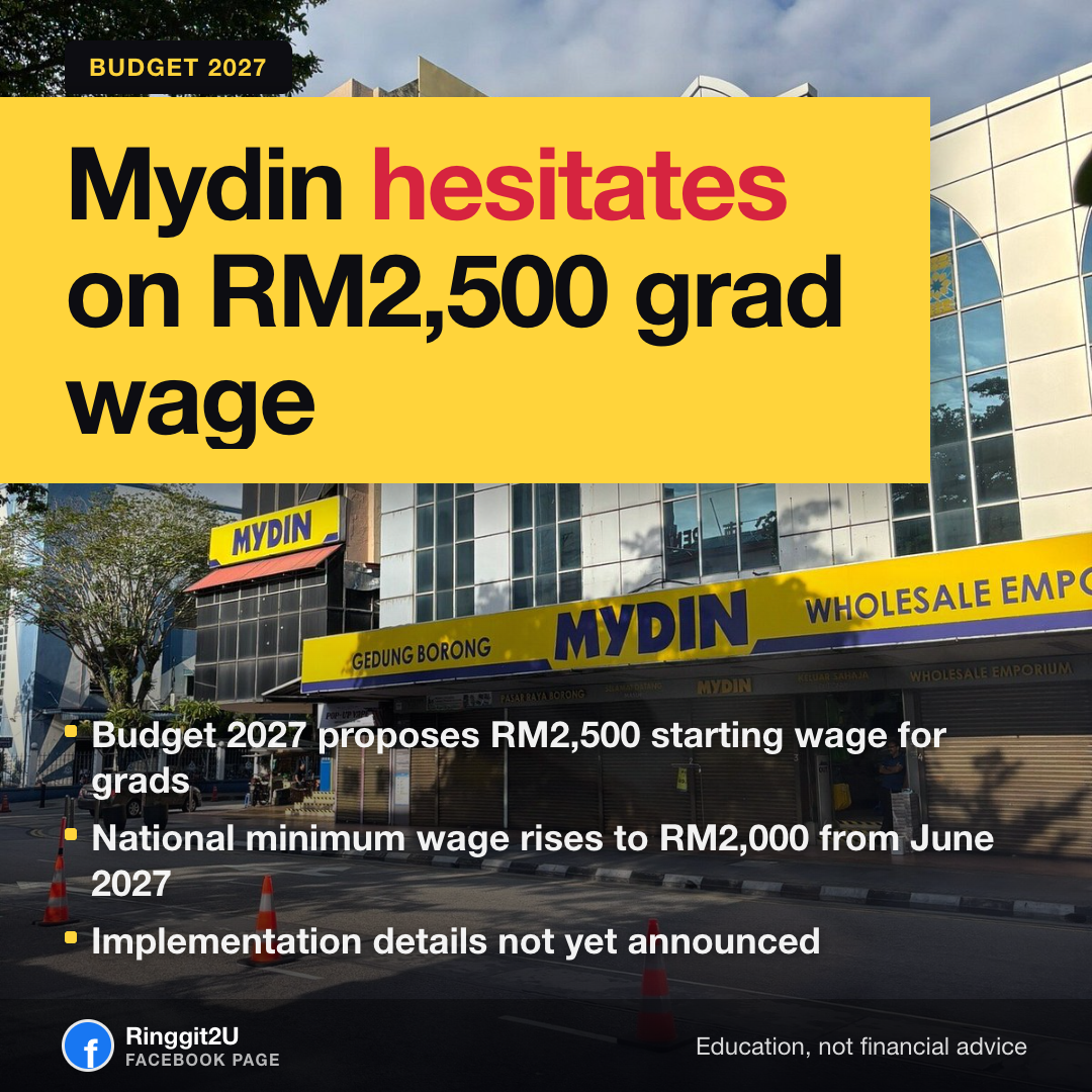 Mydin hypermarket storefront with shopping trolleys lined up outside