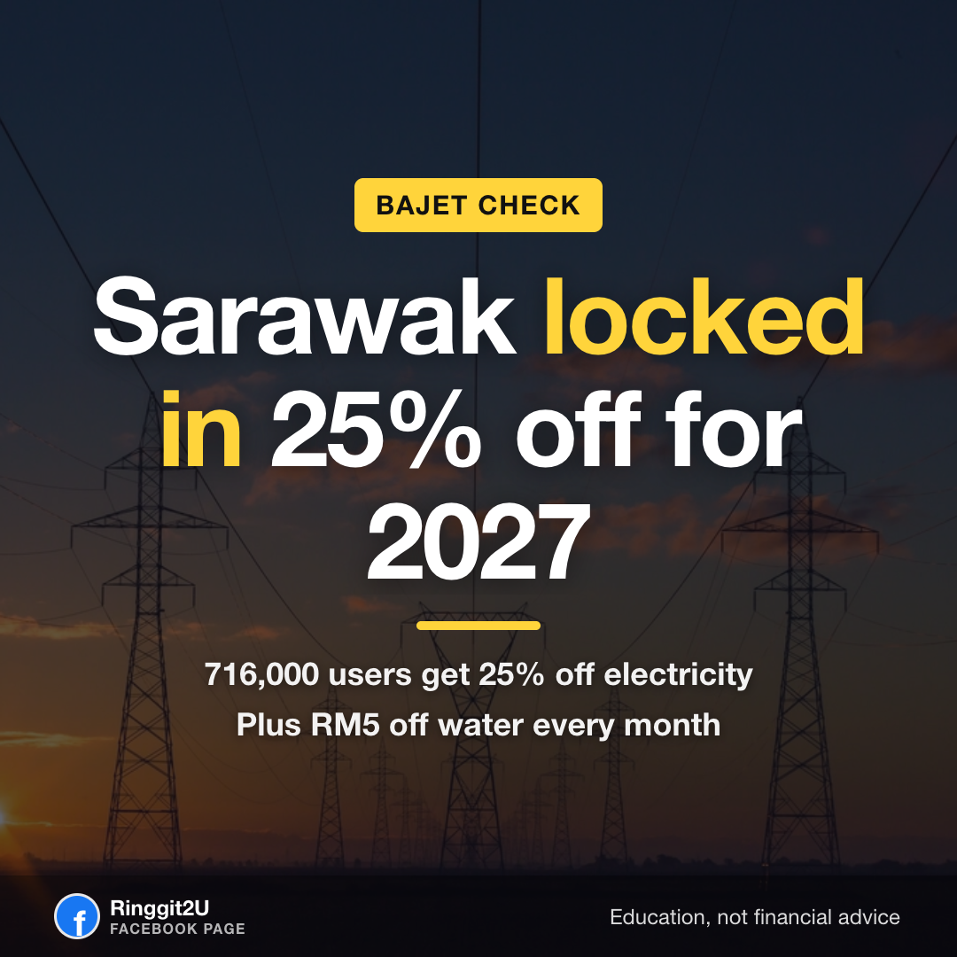 Visual story showing Sarawak's 2027 electricity and water bill subsidies with a before-and-after bill comparison