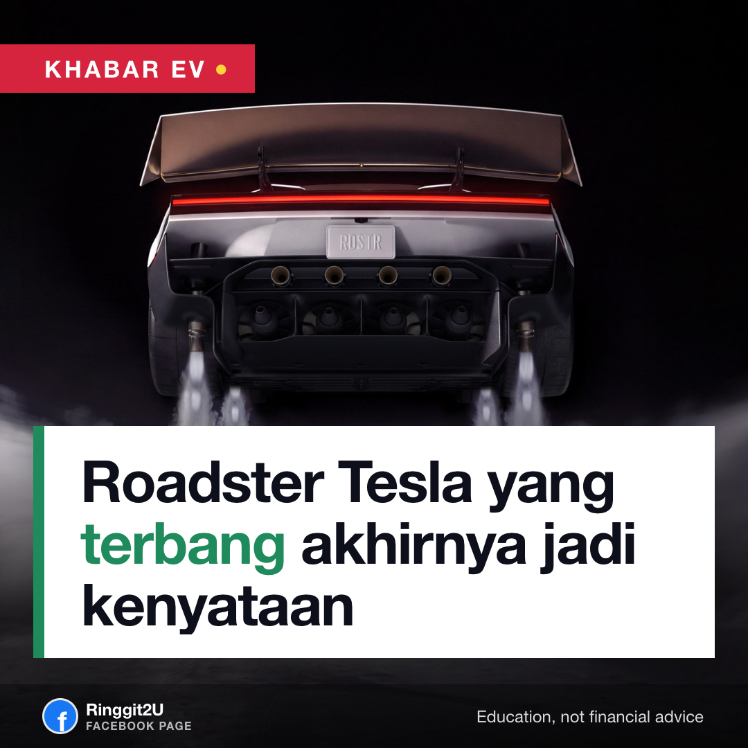 Tesla Roadster putih di padang pelancar konkrit di tapak ujian roket McGregor, Texas milik SpaceX, dengan thruster kelihatan di diffuser belakang